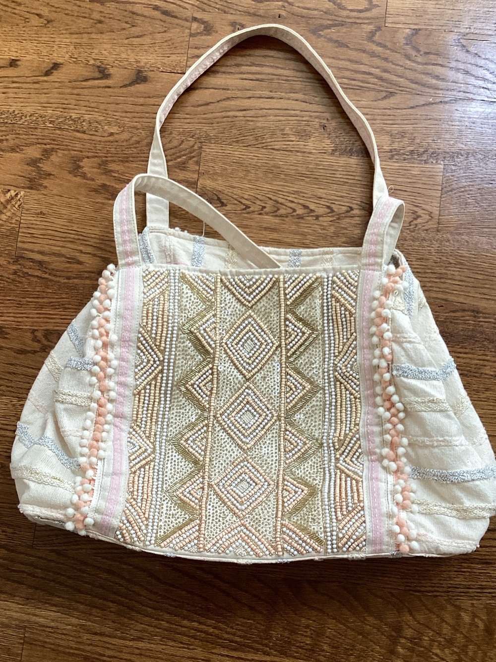 Beaded Cream & Blush Tote Bag - Women's Shoulder Bag